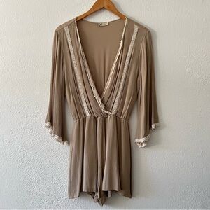 Miin Boho V-Neck Bell Sleeve Lace-Trimmed Romper